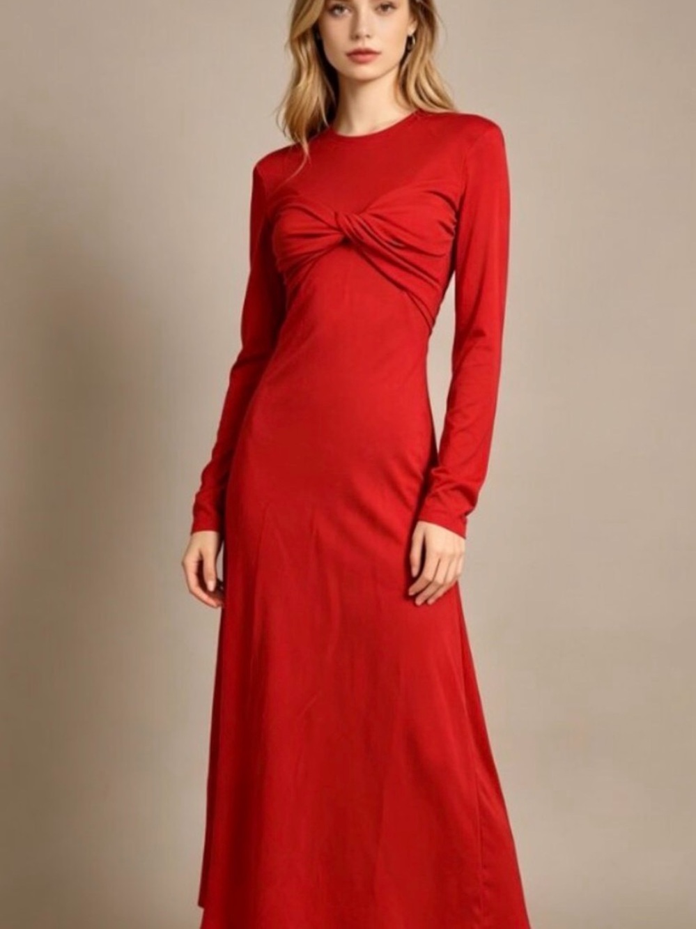 FARM Rio Red Long-Sleeve Twist-Front Maxi Dress